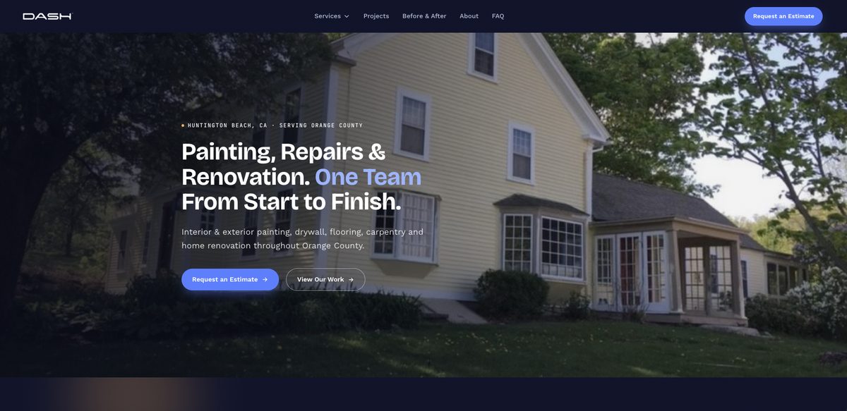 Site de reformas e pintura — projeto para DASH Renovation